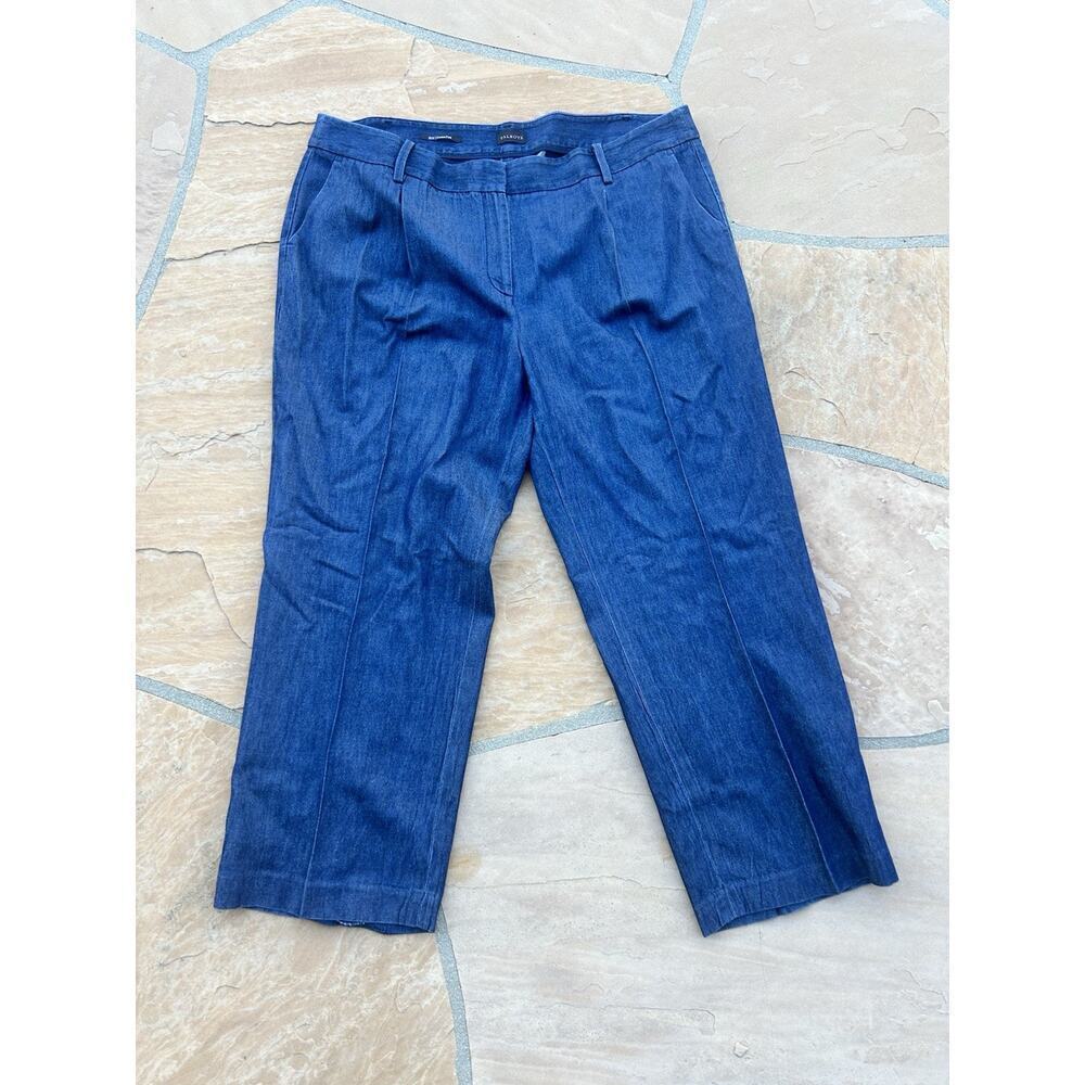 Talbots Weston Pant Womens 20W High Waist Wide Leg Pleat Pants Blue Chambray CB
